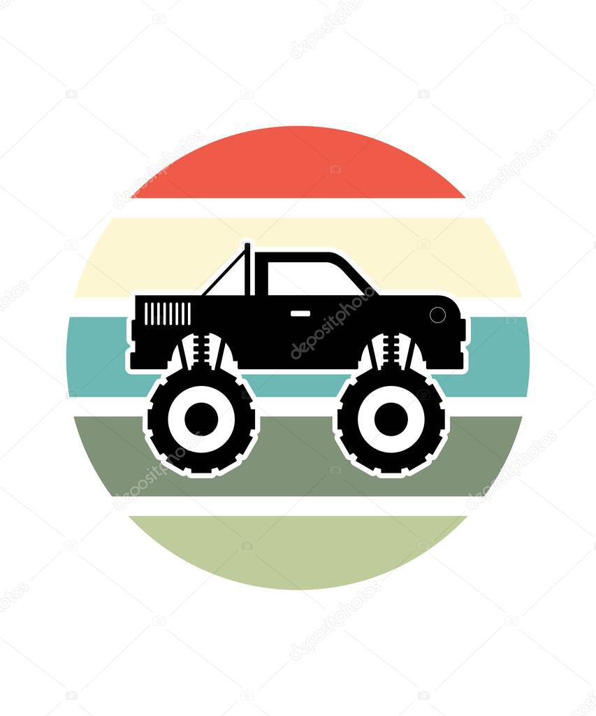 Truck Retro Sunset Design template. Vector design template for logo, badges, t-shirt, POD and book cover. Isolated white background.