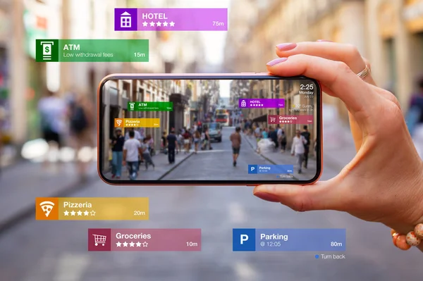 Concept Technologie Réalité Augmentée Utilisée Dans Téléphone Portable Pour Les — Photo