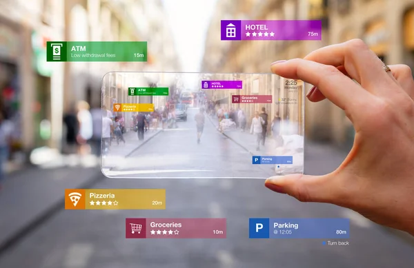 Conceito Tecnologia Realidade Aumentada Sendo Usado Gadget Tecnologia Futurista — Fotografia de Stock