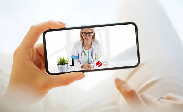 Person Calling Doctor Video Call Phone — Stock Photo, Image