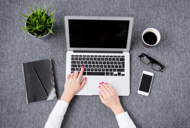 Bilgisayar ile çalışan genç profesyonel kadın