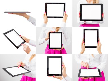 Tablet bilgisayarlı kadın