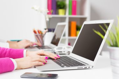 İki arkadaşları ofisindeki bilgisayarlar ile çalışma