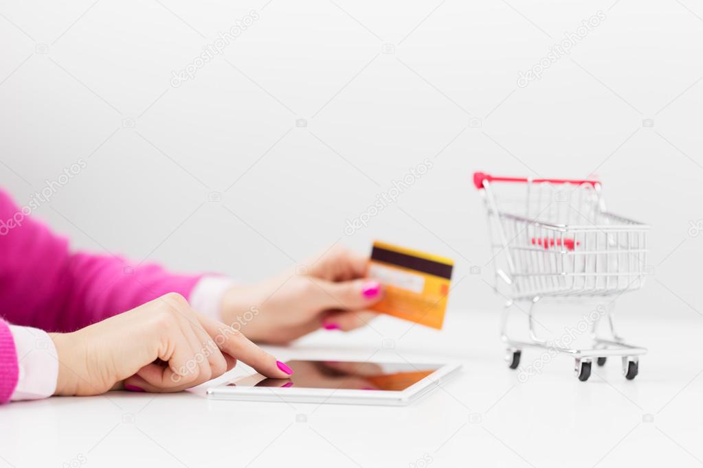 Woman makes  purchase