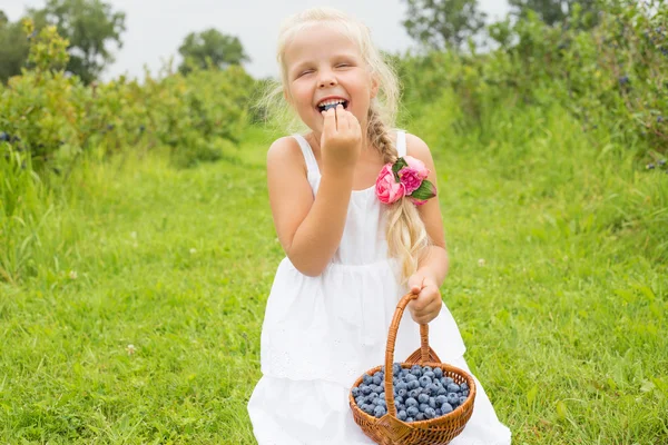 Dívku jíst borůvky — Stock fotografie