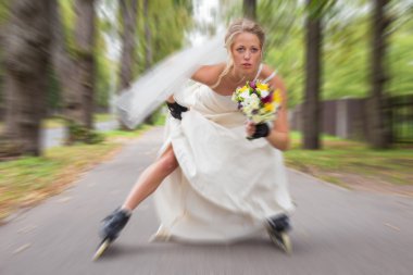 Bride on roller skates clipart