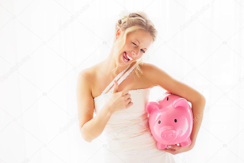 Bride with piggy bank