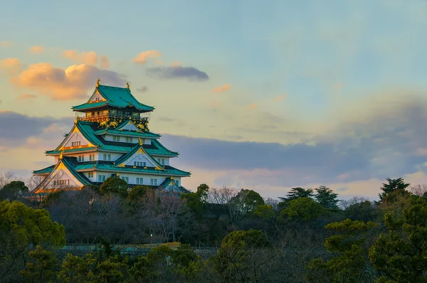 Дивовижний захід сонця зображення з замок в Осаці — стокове фото