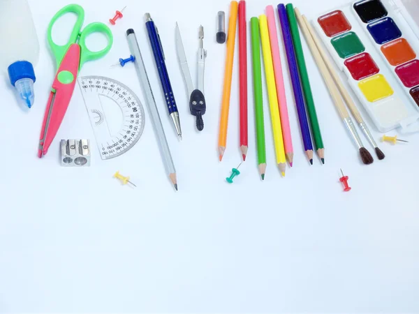 School supplies above border — Stock Photo, Image