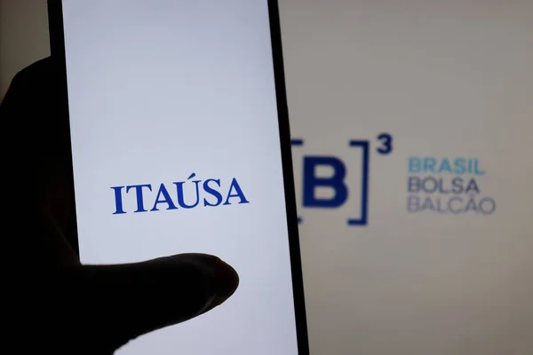 Bahia Brasil Febrero 2021 Itausa Logo Smartphone Screen Ibovespa Logo — Foto de Stock