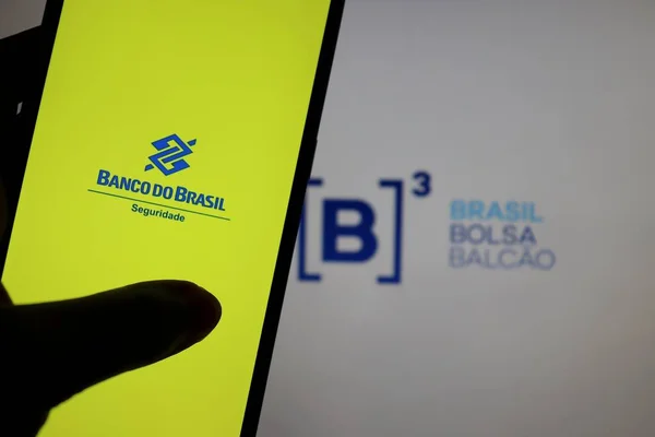 Bahia Brasil Febrero 2021 Logotipo Del Banco Brasil Seguridade Pantalla — Foto de Stock