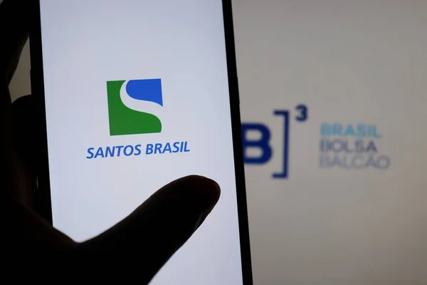 Bahia Brasil Febrero 2021 Logotipo Santos Brasil Pantalla Del Teléfono — Foto de Stock