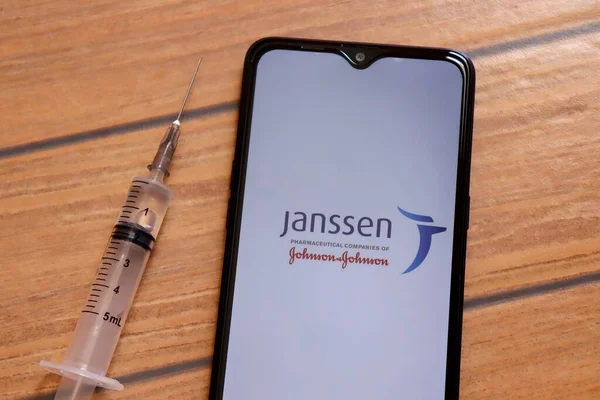 Bahia Brazil March 2021 Janssen Johnson Johnson Logo Smartphone Screen — Stock Photo, Image