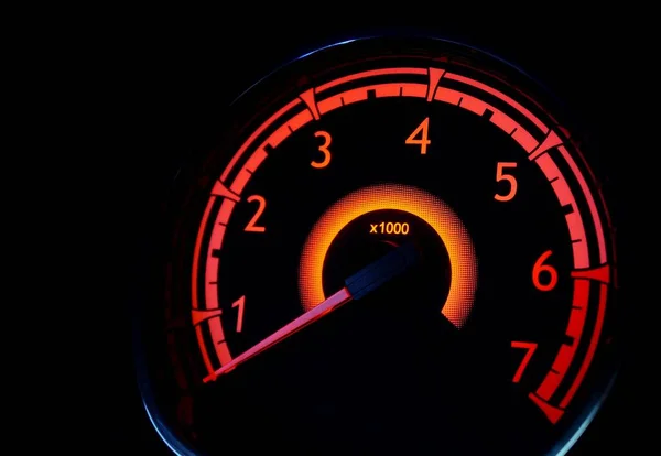 Red Illuminated Tachometer Car Interior — Stock Photo, Image