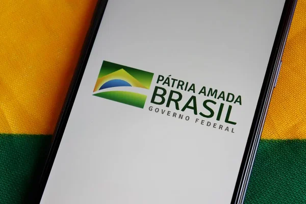 Баия Бразилия Октября 2020 Года Экран Смартфона Лозунгом Ptria Amada — стоковое фото