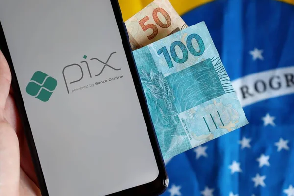 Bahia Brazil October 2020 Pix Powered Banco Central Smartphone Screen — Stock Fotó