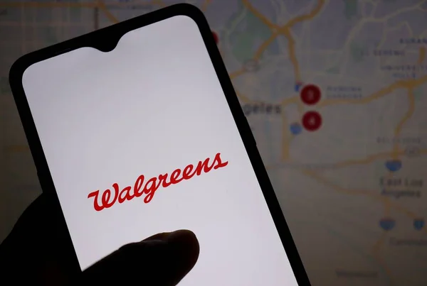 Bahia Brasil Mayo 2021 Walgreens Logo Smartphone Screen Usa Map — Foto de Stock