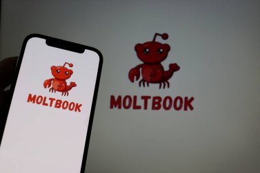 Salvador, Brezilya - 9 Şubat 2026: Moltbook sosyal ağı ekranda gösterildi. Yapay zeka özel topluluğu kavramı. Moltbook Yapay Zeka logosu.