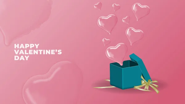 Glücklicher Valentinstag Vektor Geschenk Box Und Folie Herz Ballon Auf — Stockvektor