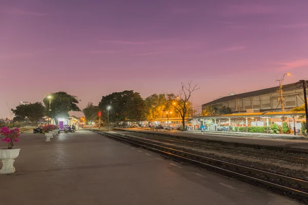 Passanger train station in the twilight. — Stock Photo, Image