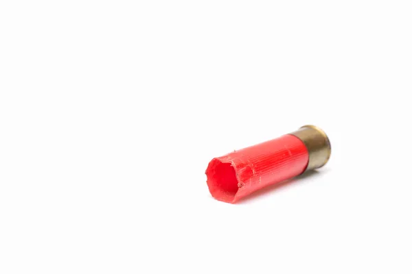 Red shotgun shell used.On white background. — Stock Photo, Image
