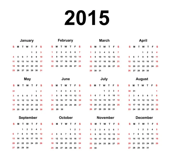 Простой календарь 2015 года — стоковый вектор