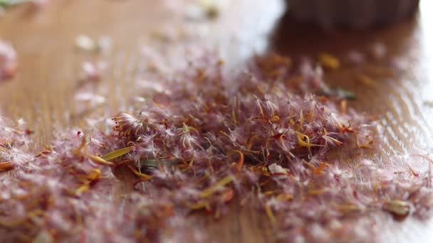 Fresh Dried Flowers Stand Wooden Table Window — 图库视频影像