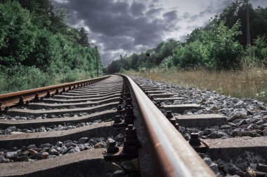 Demiryolu ormandan geçiyor. Güzel yaz havası