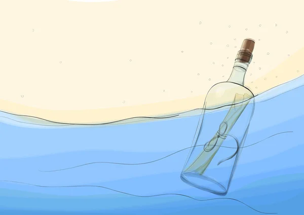 Una botella con una nota — Vector de stock