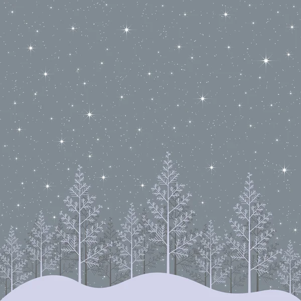 Sterrenhemel winter nacht landschap illustratie — Stockvector