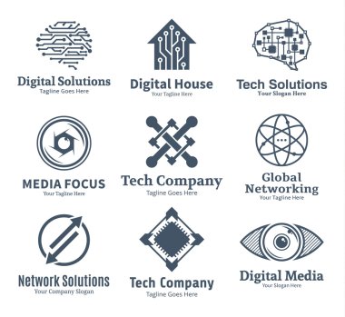 Vektör teknolojisi, ağ ve bilgisayar bilim logo kümesi