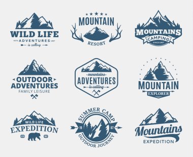 Set of vector mountain and outdoor adventures logo