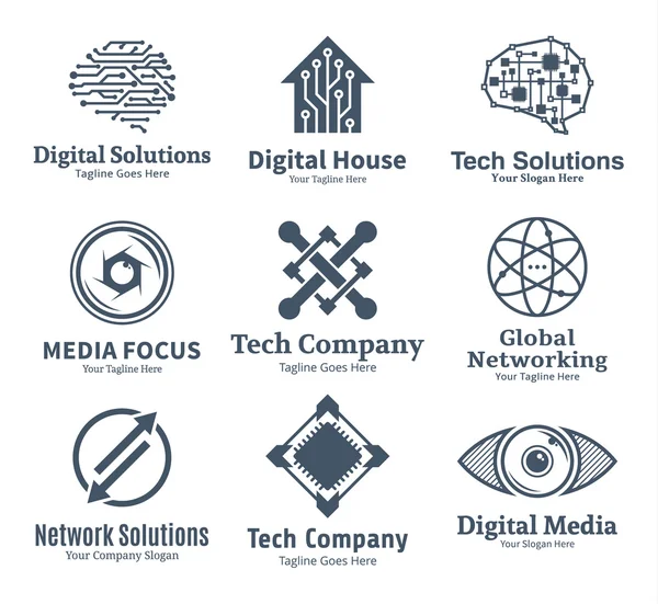 ベクトル技術、ネットワークおよびコンピューター科学のロゴのセット — ストックベクタ
