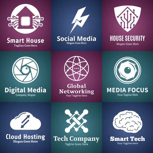 Verzameling van vector technologie-, netwerk- en computer wetenschap logo — Stockvector