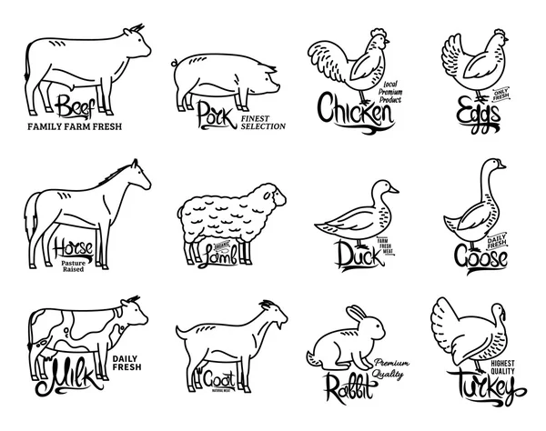 Çiftlik hayvanları Icons Collection, kasaplık Logo Şablonlar