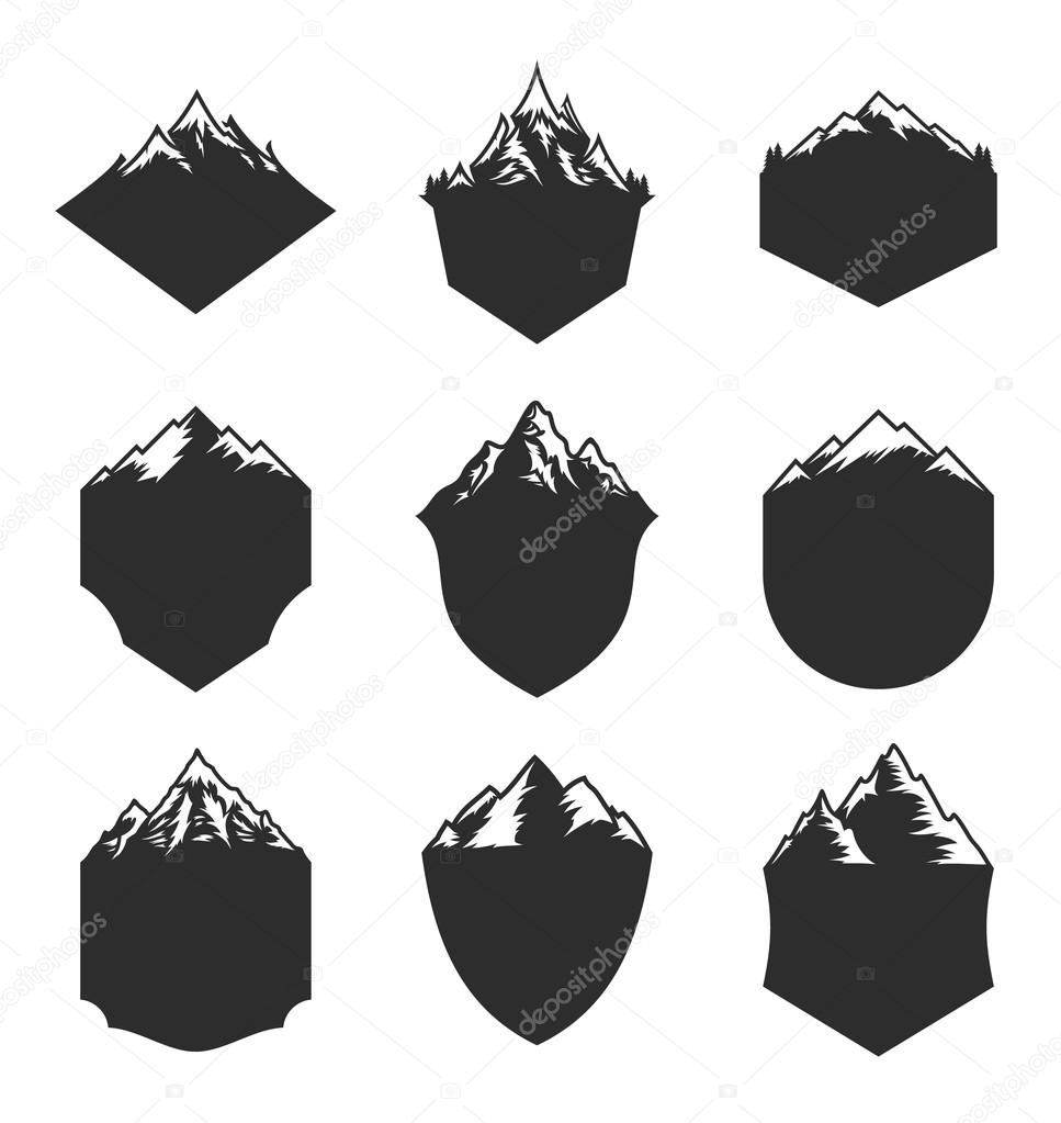 Vector Mountain Blank Badges Isolated on White