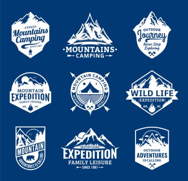 Set of vector mountain and outdoor adventures logo