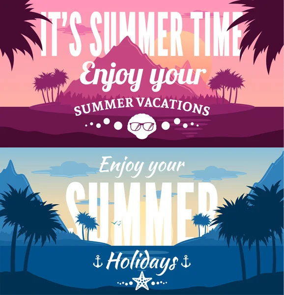 Summer Horizontal Banner Set — Stock Vector