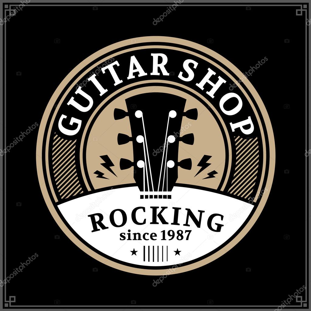 Vector guitar shop logo. Music icon for audio store, branding, poster or t-shirt