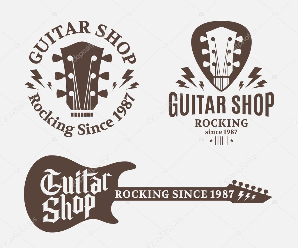 Set of vector guitar shop logo. Music icons for audio store, branding, poster or t-shirt print