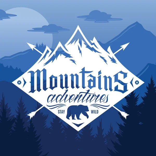 Vecteur montagne et aventures en plein air logo — Image vectorielle