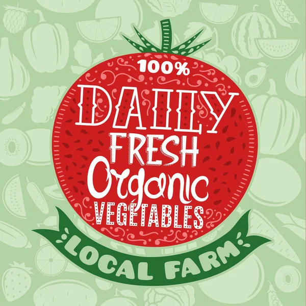 Vector de verduras orgánicas logotipo en un tomate — Archivo Imágenes Vectoriales