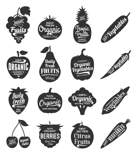 Φρούτα και λαχανικά λογότυπο, φρούτα και λαχανικά εικονίδια και Δέση — Διανυσματικό Αρχείο
