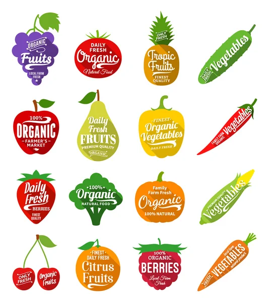 Φρούτα και λαχανικά λογότυπο, φρούτα και λαχανικά εικονίδια και Δέση — Διανυσματικό Αρχείο
