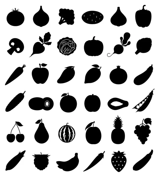 Frutta e verdura vettoriale icone isolate su bianco — Vettoriale Stock