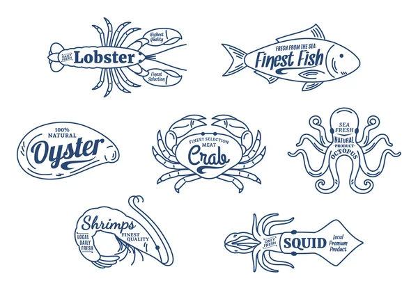 Seafood shop logo. Seafood thin line icons set — Stock Vector