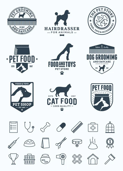 Conjunto de logotipo de mascotas vectoriales, iconos y elementos de diseño — Archivo Imágenes Vectoriales