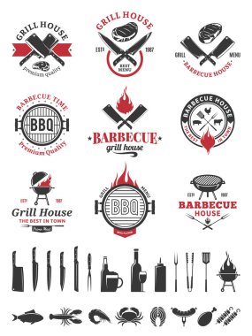 Barbekü siyah ve kırmızı logo ve etiketleri