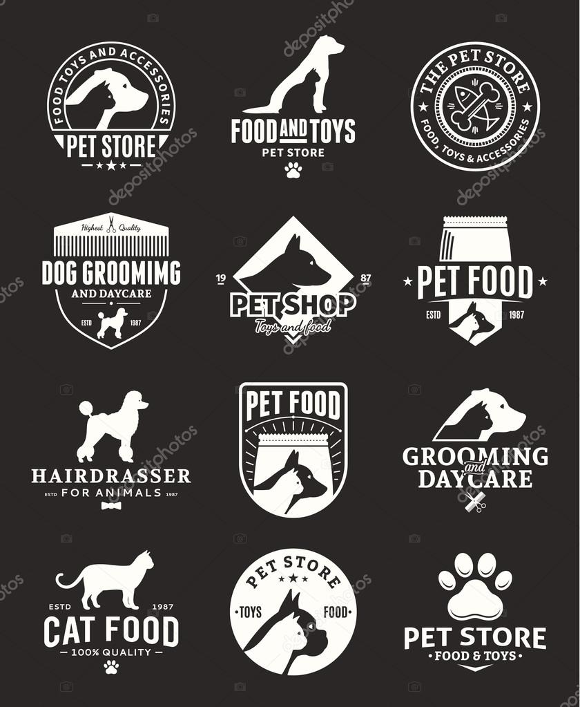 Set of vector pet logo and icons for pet club or shop, barberry, sport club, food or veterinary clinic.