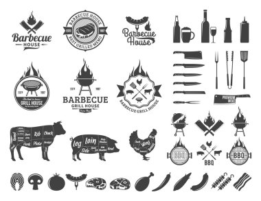 Vektör Barbekü logosu, Etiketler ve simgeler kümesi